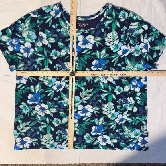 Catherines Easy Fit Tees Collection Tshirt Size 1x Green Tropical Floral - Picture 4 of 4